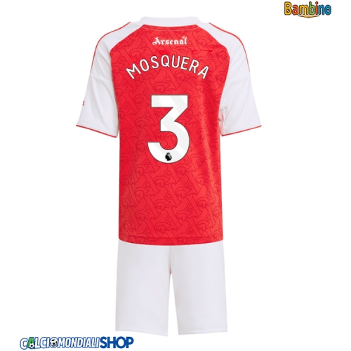Maglie da calcio Arsenal Cristhian Mosquera #3 Prima Maglia Bambino 2025-26 Manica Corta + Pantaloni corti)